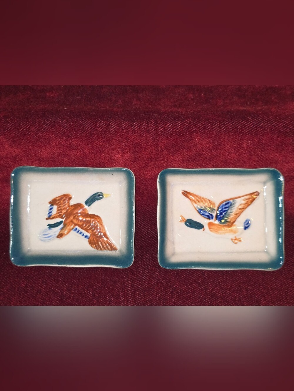 Vintage Ceramic Mallard Duck Tea Bag Trays Set of 2 Japan Mid Century